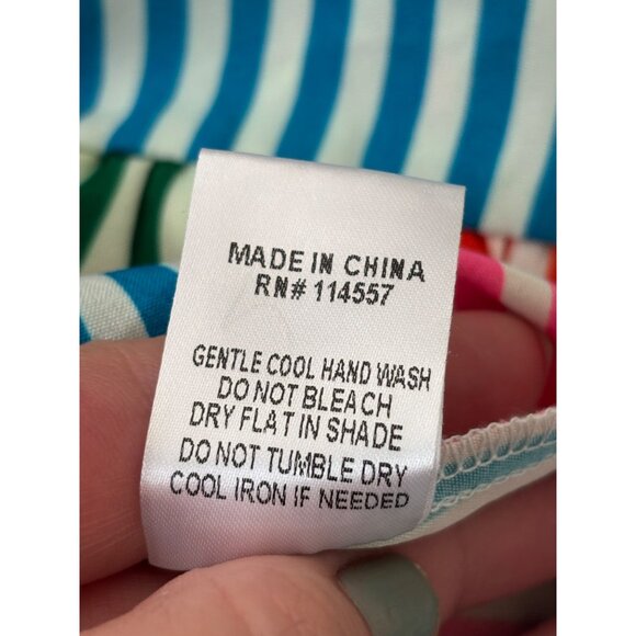 THML Multi Color Stripe Colorful Vneck Ruffle Peplum Blouse Top - Picture 8 of 9